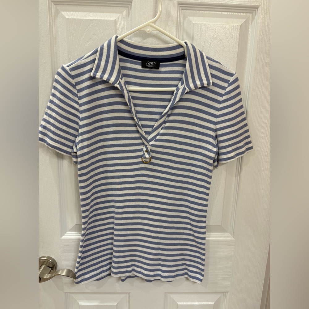 Jones New York Navy and White Striped Shirt